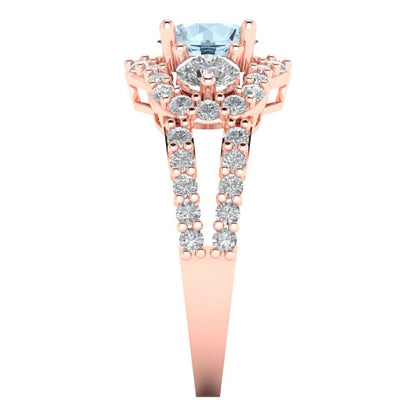 2.16 cttw Natural Swiss Blue Topaz Three-Stone Engagement Ring - Solid Rose Gold (VVS1, Round Cut,6.5mm)