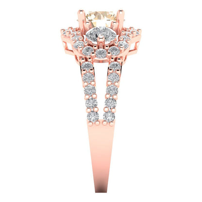 2.16 cttw Natural Morganite Three-Stone Engagement Ring - Solid Gold (Round Cut,6.5mm)