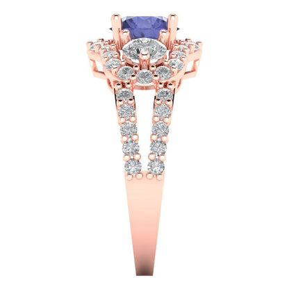 2.16 cttw Simulated Tanzanite Three-Stone Engagement Ring - Solid Gold (Round Cut,6.5mm)