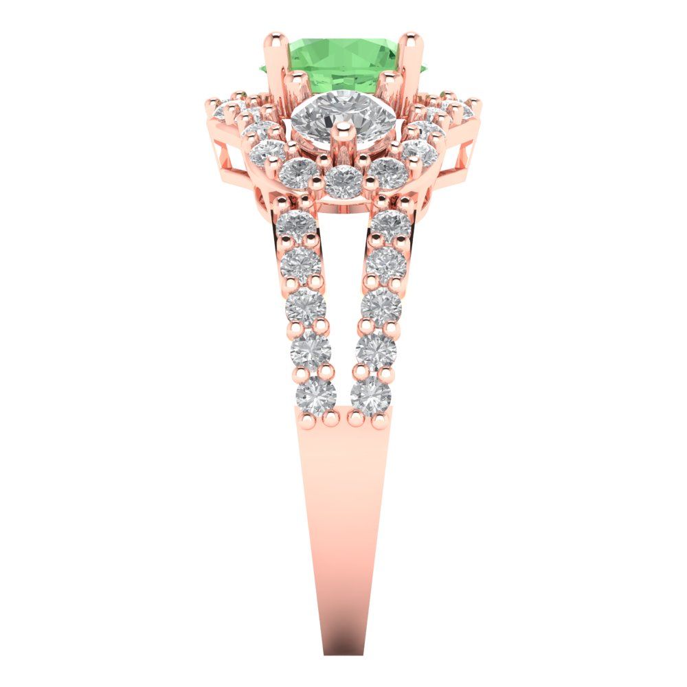 2.16 cttw Zirconia Simulated Green Diamond Three-Stone Engagement Ring - Solid Rose Gold (VVS1, Round Cut,6.5mm)