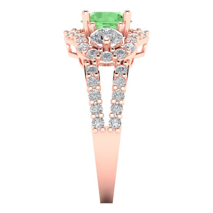 2.16 cttw Zirconia Simulated Green Diamond Three-Stone Engagement Ring - Solid Rose Gold (VVS1, Round Cut,6.5mm)