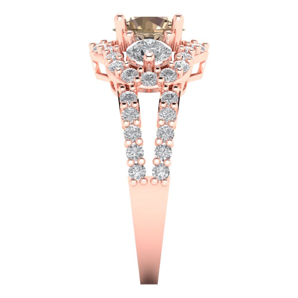 2.16 cttw Yellow Moissanite Three-Stone Engagement Ring - Solid Rose Gold (VVS1, Round Cut,6.5mm)