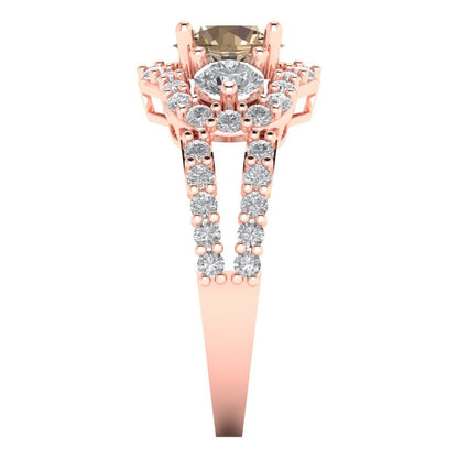 2.16 cttw Yellow Moissanite Three-Stone Engagement Ring - Solid Rose Gold (VVS1, Round Cut,6.5mm)