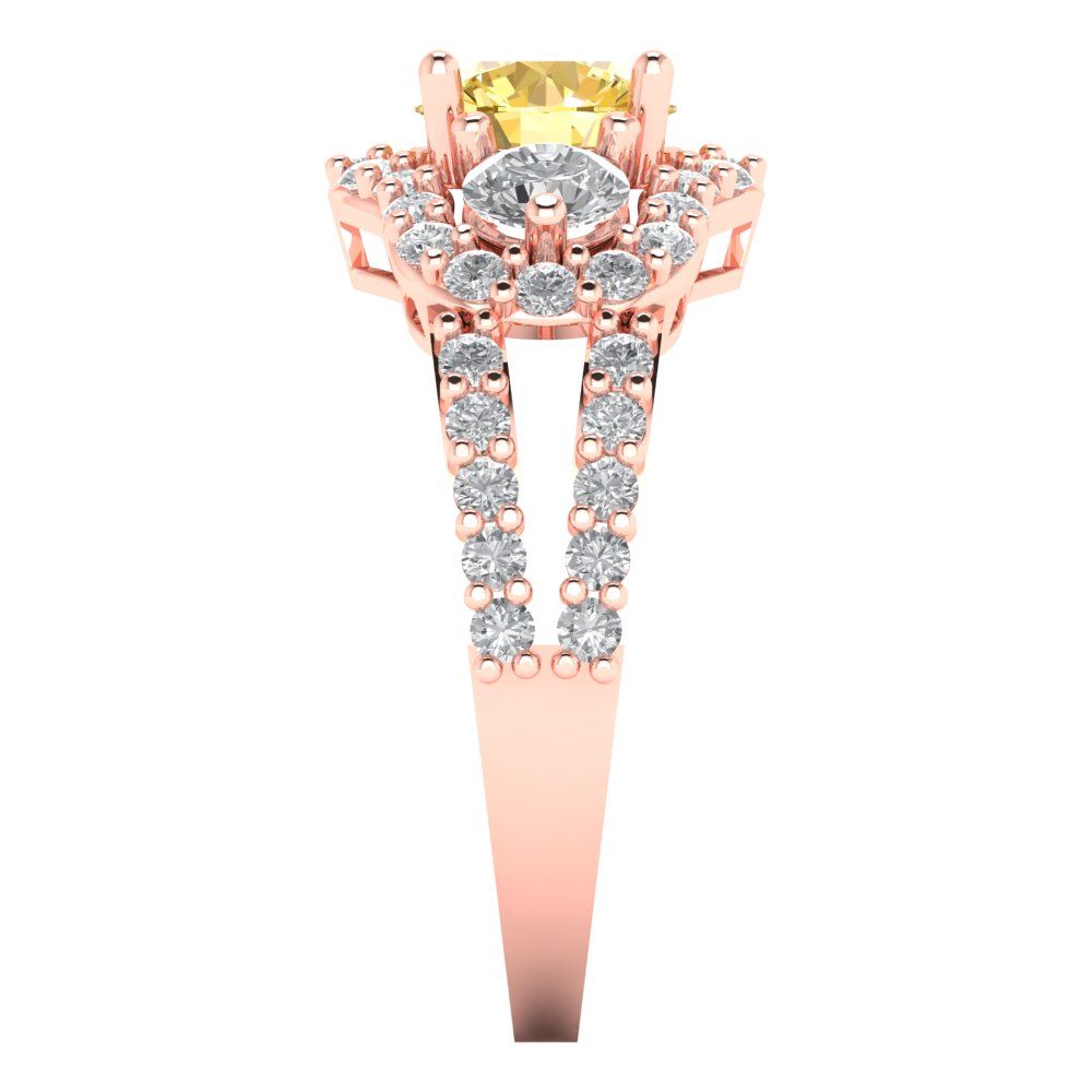 2.16 cttw Zirconia Simulated Yellow Diamond Three-Stone Engagement Ring - Solid Rose Gold (VVS1, Round Cut,6.5mm)