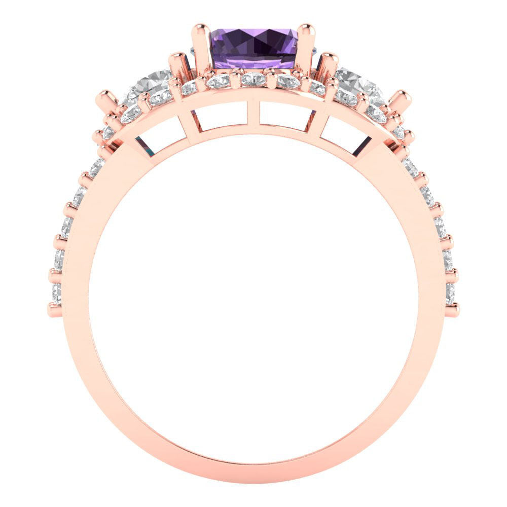 2.16 cttw Simulated Alexandrite Three-Stone Engagement Ring - Solid Rose Gold (VVS1, Round Cut,6.5mm)