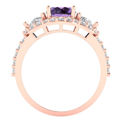 2.16 cttw Simulated Alexandrite Three-Stone Engagement Ring - Solid Rose Gold (VVS1, Round Cut,6.5mm)