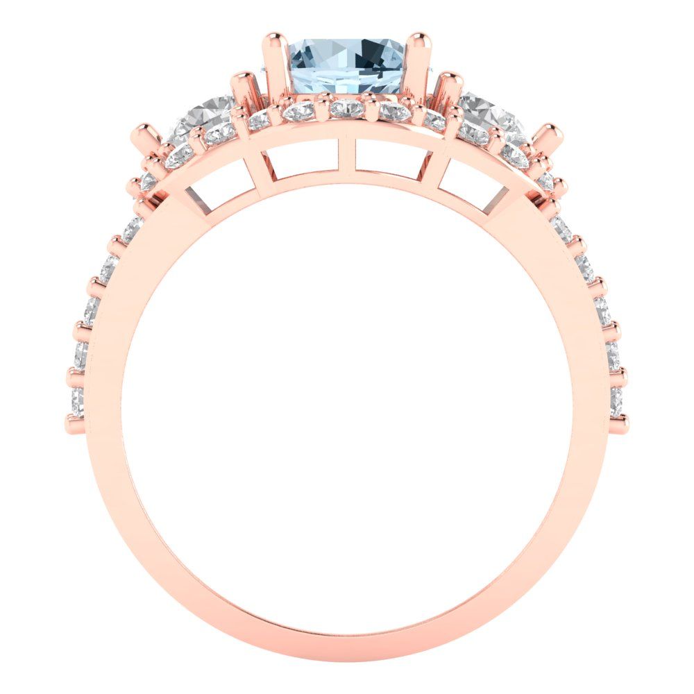2.16 cttw Natural Sky Blue Topaz Three-Stone Engagement Ring - Solid Rose Gold (VVS1, Round Cut,6.5mm)