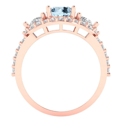 2.16 cttw Natural Sky Blue Topaz Three-Stone Engagement Ring - Solid Rose Gold (VVS1, Round Cut,6.5mm)