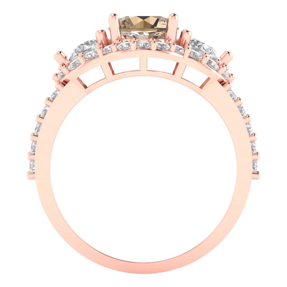 2.16 cttw Yellow Moissanite Three-Stone Engagement Ring - Solid Rose Gold (VVS1, Round Cut,6.5mm)