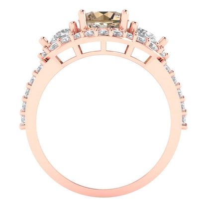 2.16 cttw Yellow Moissanite Three-Stone Engagement Ring - Solid Rose Gold (VVS1, Round Cut,6.5mm)