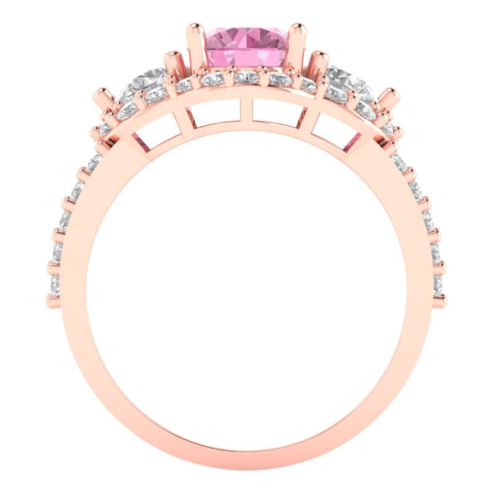 2.16 cttw Zirconia Simulated Pink Diamond Three-Stone Engagement Ring - Solid Rose Gold (VVS1, Round Cut,6.5mm)