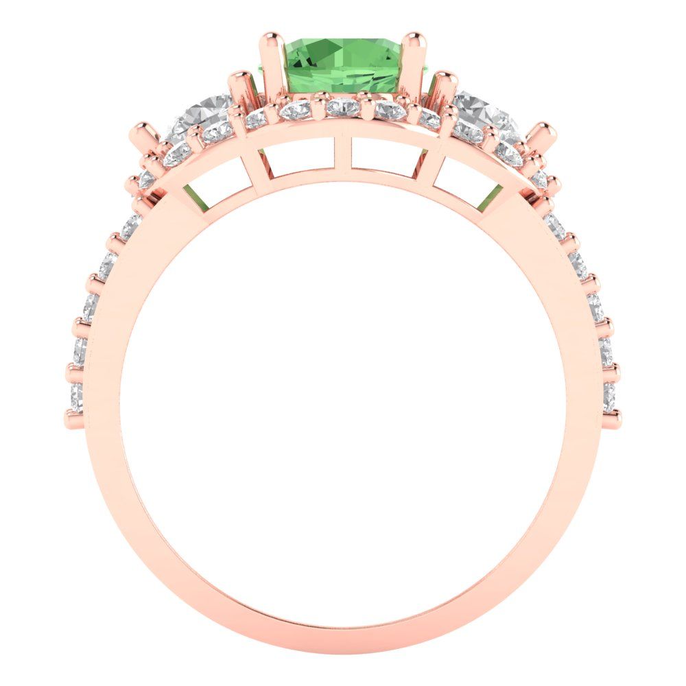 2.16 cttw Zirconia Simulated Green Diamond Three-Stone Engagement Ring - Solid Rose Gold (VVS1, Round Cut,6.5mm)