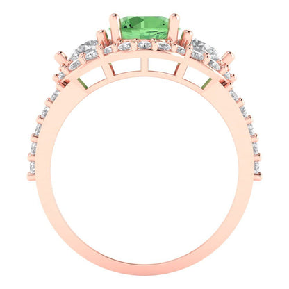2.16 cttw Zirconia Simulated Green Diamond Three-Stone Engagement Ring - Solid Rose Gold (VVS1, Round Cut,6.5mm)