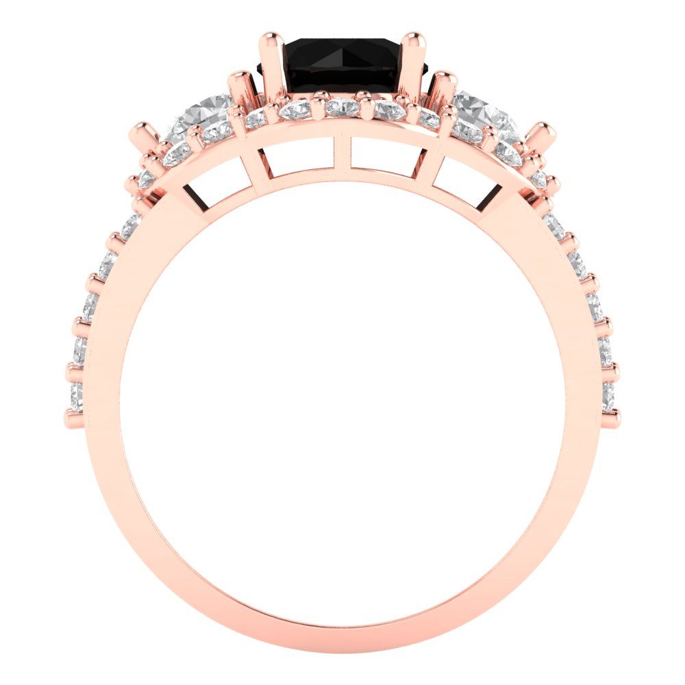 2.16 cttw Natural Onyx Three-Stone Engagement Ring - Solid Rose Gold (VVS1, Round Cut,6.5mm)