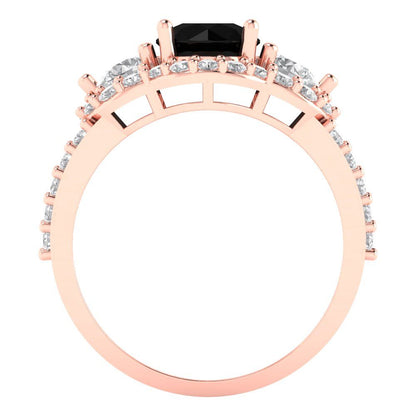 2.16 cttw Natural Onyx Three-Stone Engagement Ring - Solid Rose Gold (VVS1, Round Cut,6.5mm)