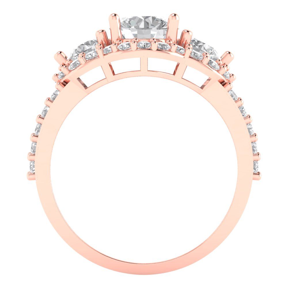 2.16 cttw White Sapphire Three-Stone Engagement Ring - Solid Rose Gold (VVS1, Round Cut,6.5mm)