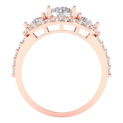 2.16 cttw White Sapphire Three-Stone Engagement Ring - Solid Rose Gold (VVS1, Round Cut,6.5mm)