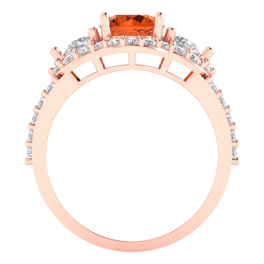 2.16 cttw Simulated Pink Tourmaline Three-Stone Engagement Ring - Solid Rose Gold (VVS1, Round Cut,6.5mm)