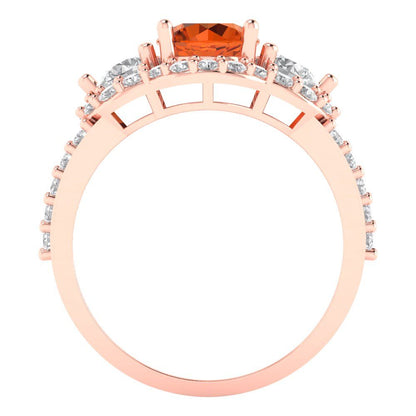 2.16 cttw Simulated Pink Tourmaline Three-Stone Engagement Ring - Solid Rose Gold (VVS1, Round Cut,6.5mm)
