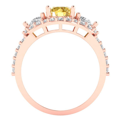 2.16 cttw Natural Citrine Three-Stone Engagement Ring - Solid Rose Gold (VVS1, Round Cut,6.5mm)