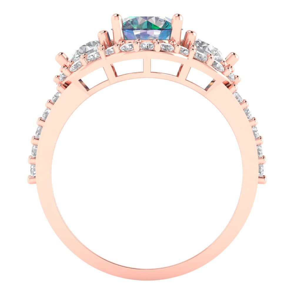 2.16 cttw Blue Moissanite Three-Stone Engagement Ring - Solid Rose Gold (VVS1, Round Cut,6.5mm)