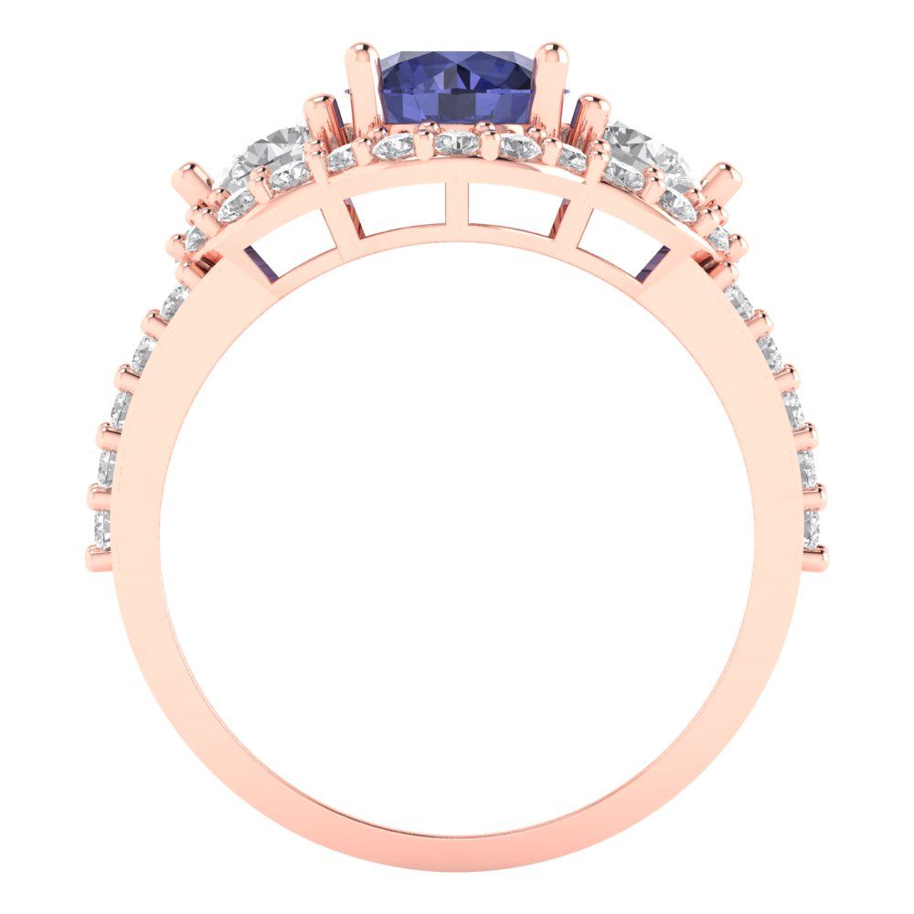 2.16 cttw Simulated Tanzanite Three-Stone Engagement Ring - Solid Gold (Round Cut,6.5mm)