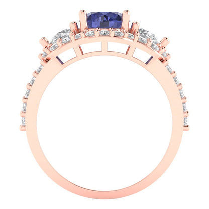 2.16 cttw Simulated Tanzanite Three-Stone Engagement Ring - Solid Gold (Round Cut,6.5mm)