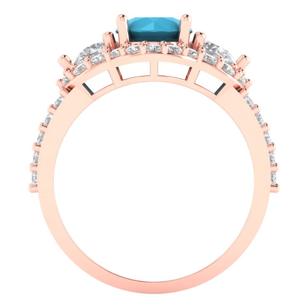 2.16 cttw Simulated Turquoise Three-Stone Engagement Ring - Solid Rose Gold (VVS1, Round Cut,6.5mm)
