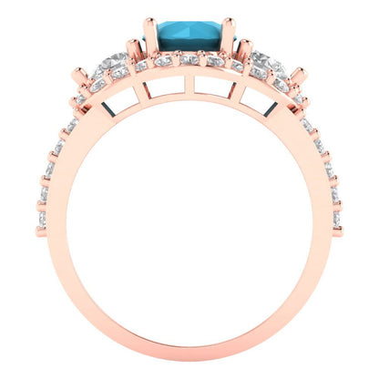 2.16 cttw Simulated Turquoise Three-Stone Engagement Ring - Solid Rose Gold (VVS1, Round Cut,6.5mm)