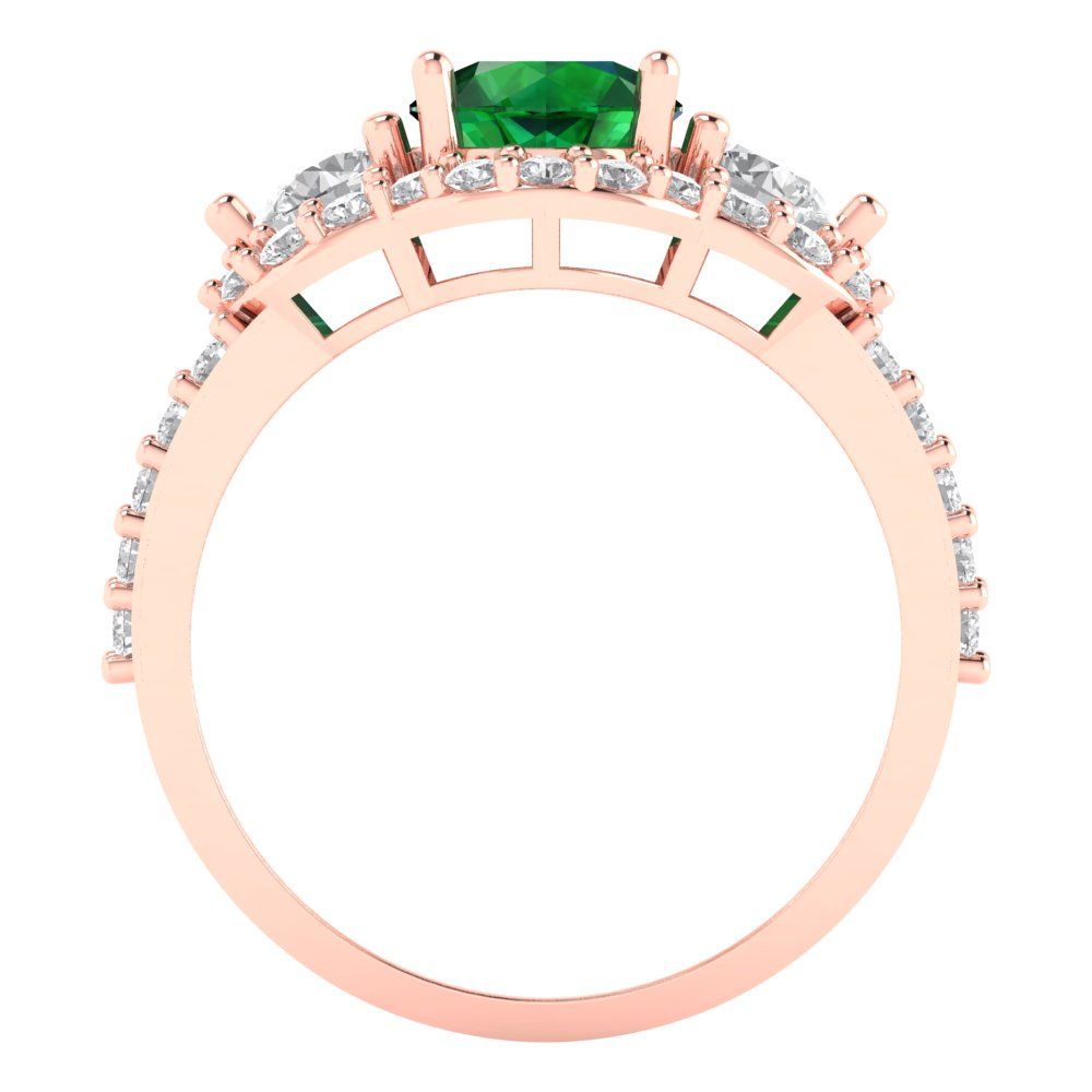 2.16 cttw Simulated Emerald Three-Stone Engagement Ring - Solid Rose Gold (VVS1, Round Cut,6.5mm)