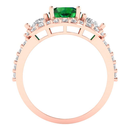 2.16 cttw Simulated Emerald Three-Stone Engagement Ring - Solid Rose Gold (VVS1, Round Cut,6.5mm)