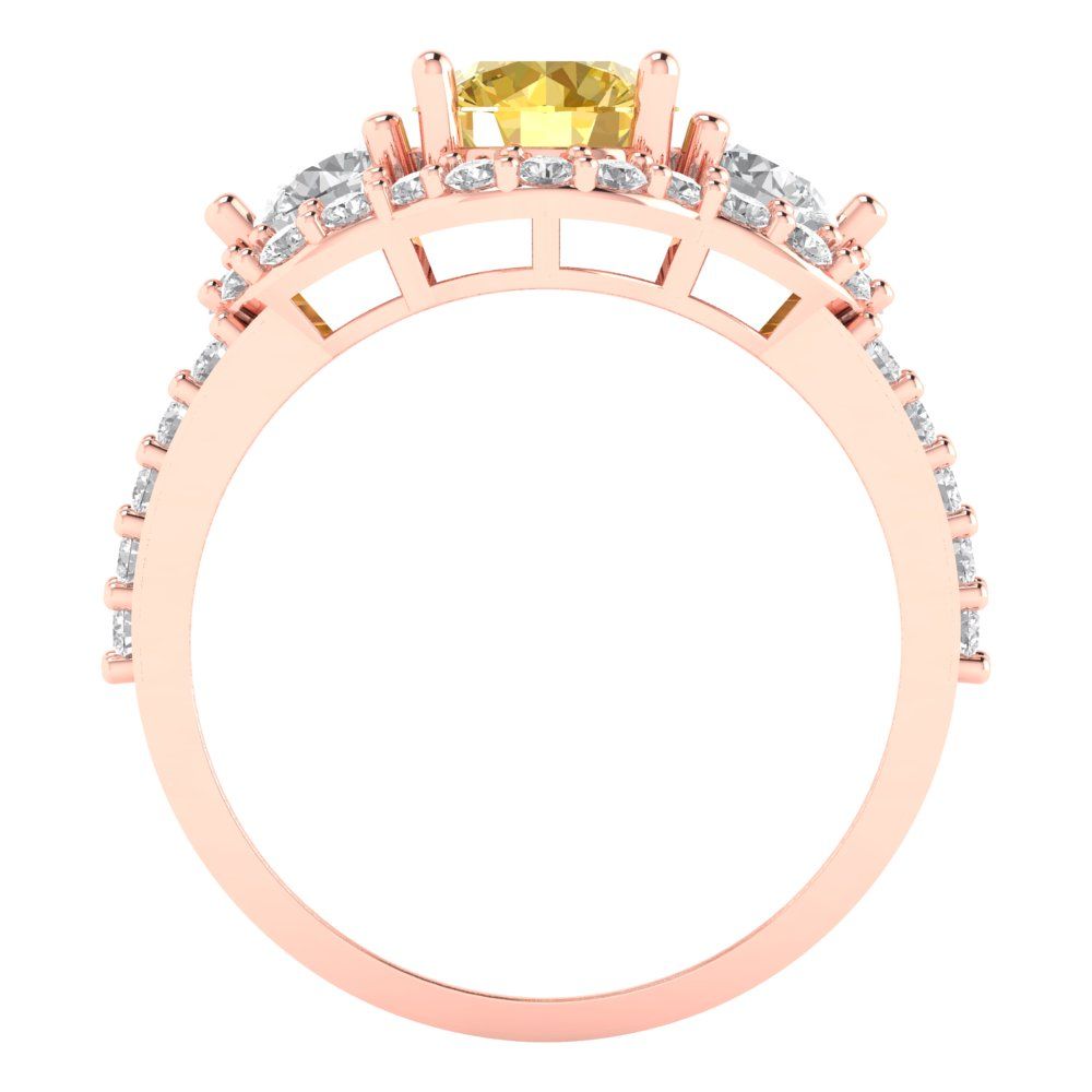 2.16 cttw Zirconia Simulated Yellow Diamond Three-Stone Engagement Ring - Solid Rose Gold (VVS1, Round Cut,6.5mm)