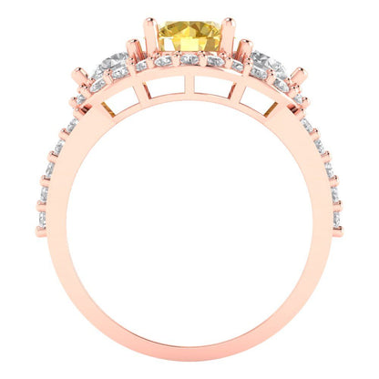 2.16 cttw Zirconia Simulated Yellow Diamond Three-Stone Engagement Ring - Solid Rose Gold (VVS1, Round Cut,6.5mm)