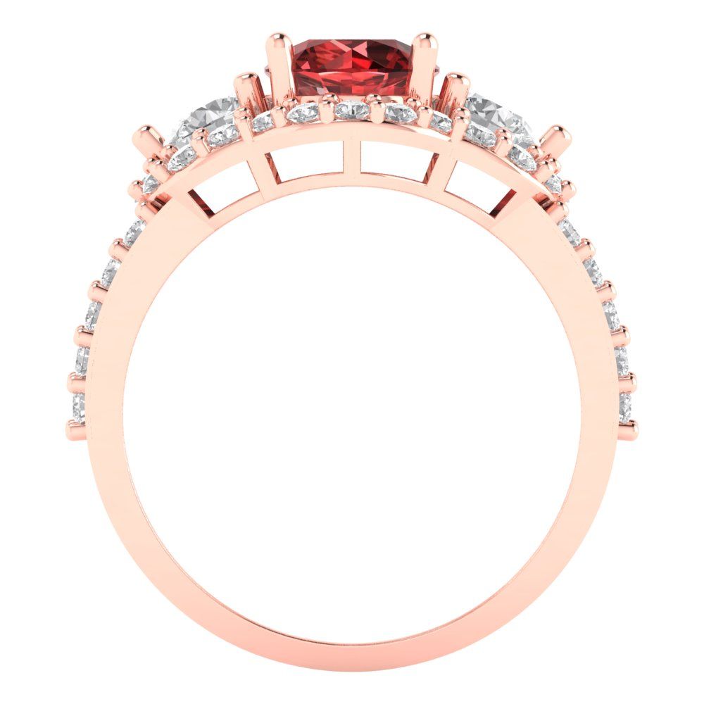 2.16 cttw Natural Garnet Three-Stone Engagement Ring - Solid Rose Gold (VVS1, Round Cut,6.5mm)