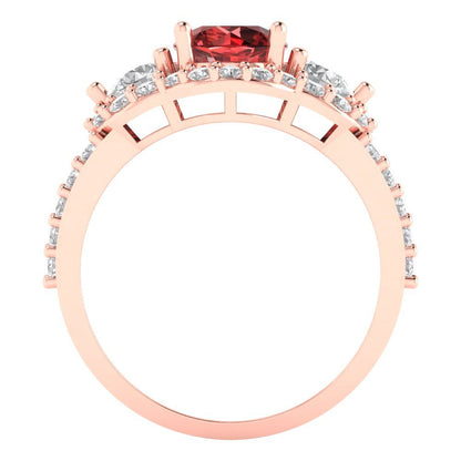 2.16 cttw Natural Garnet Three-Stone Engagement Ring - Solid Rose Gold (VVS1, Round Cut,6.5mm)