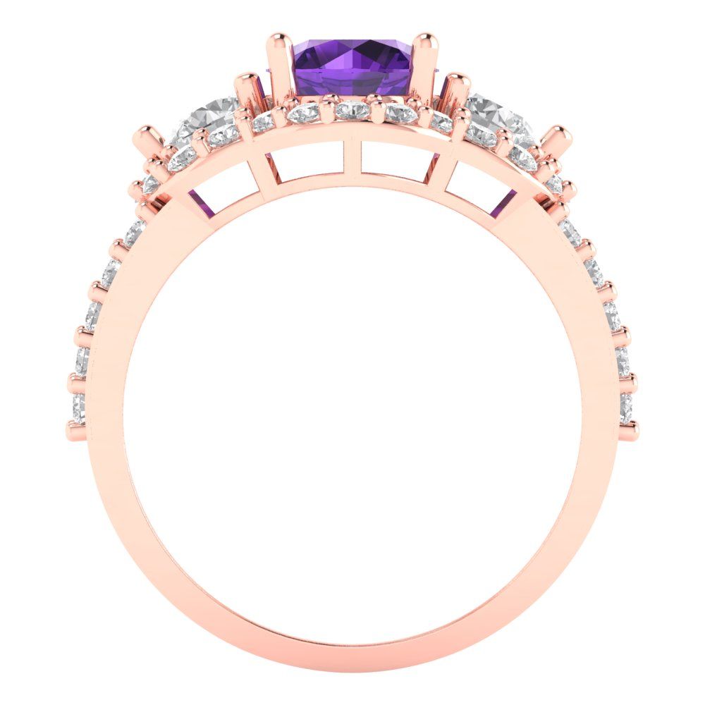 2.16 cttw Natural Amethyst Three-Stone Engagement Ring - Solid Rose Gold (VVS1, Round Cut,6.5mm)
