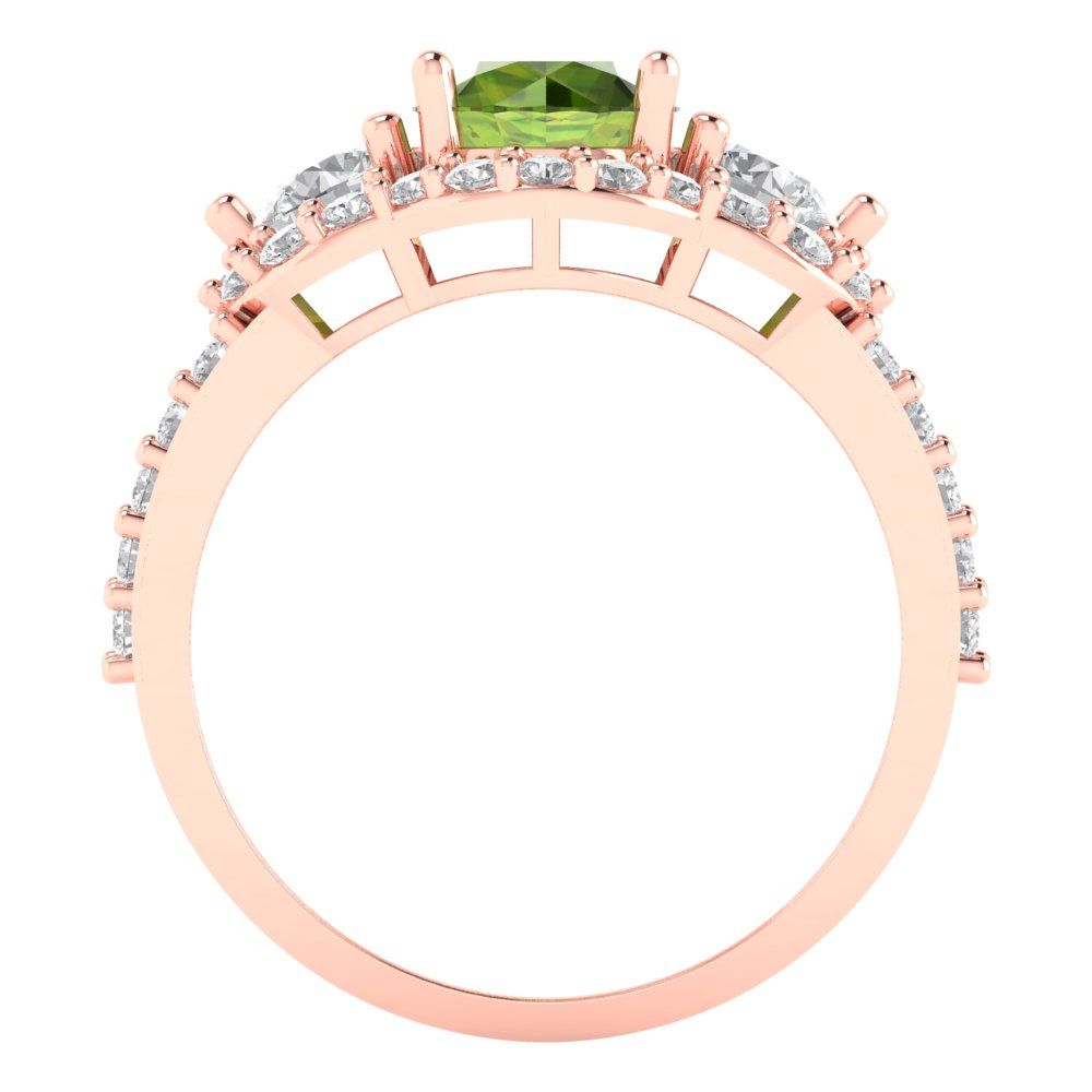 2.16 cttw Natural Peridot Three-Stone Engagement Ring - Solid Rose Gold (VVS1, Round Cut,6.5mm)