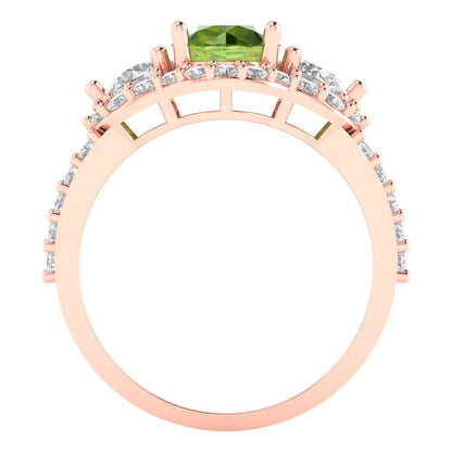2.16 cttw Natural Peridot Three-Stone Engagement Ring - Solid Rose Gold (VVS1, Round Cut,6.5mm)