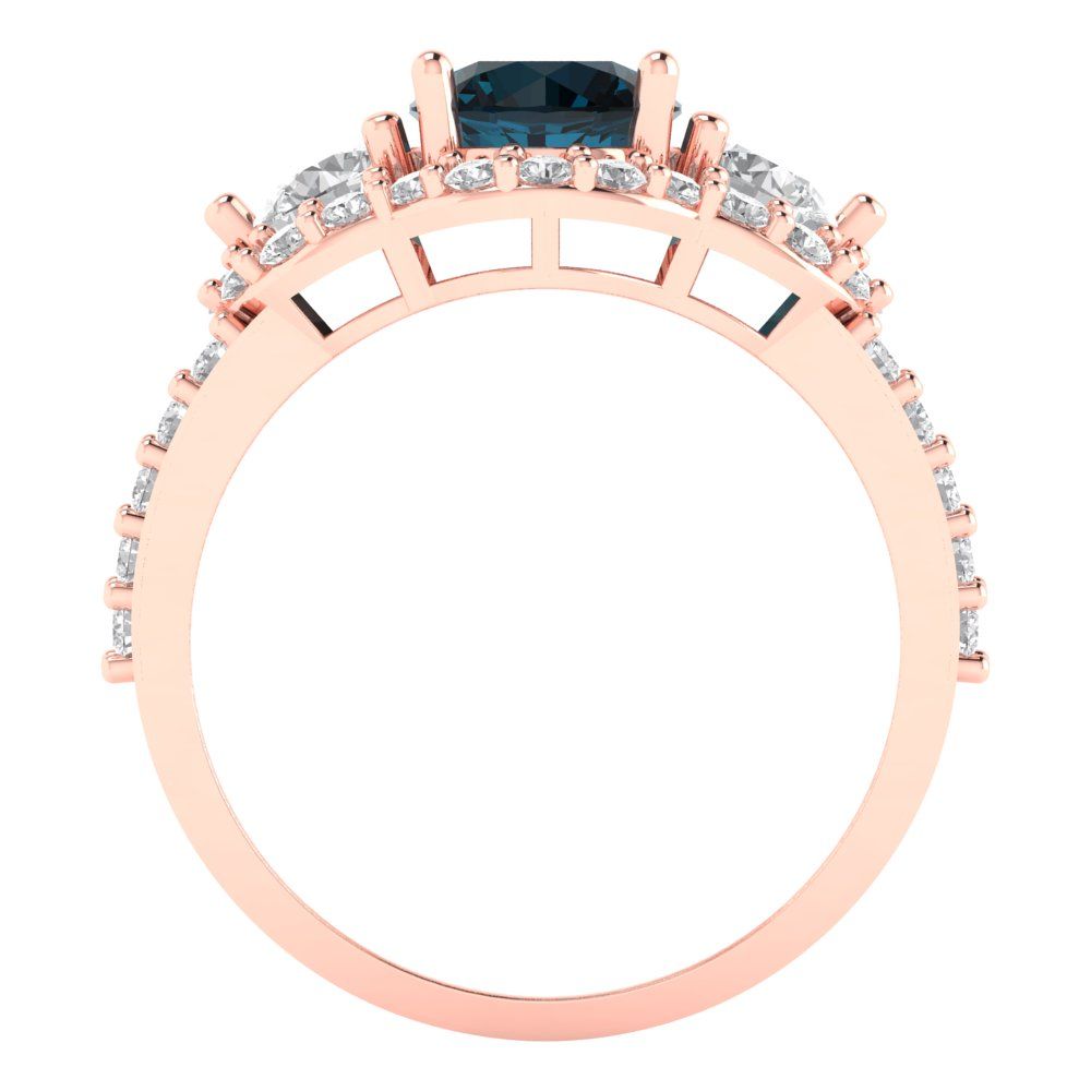 2.16 cttw Natural London Blue Topaz Three-Stone Engagement Ring - Solid Gold (Round Cut,6.5mm)