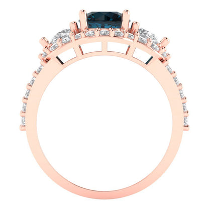 2.16 cttw Natural London Blue Topaz Three-Stone Engagement Ring - Solid Gold (Round Cut,6.5mm)