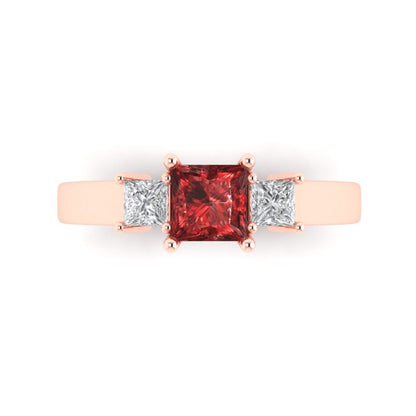 1.11 cttw Natural Garnet Three-Stone Engagement Ring - Solid Rose Gold (VVS1, Princess Cut,5.0mm)