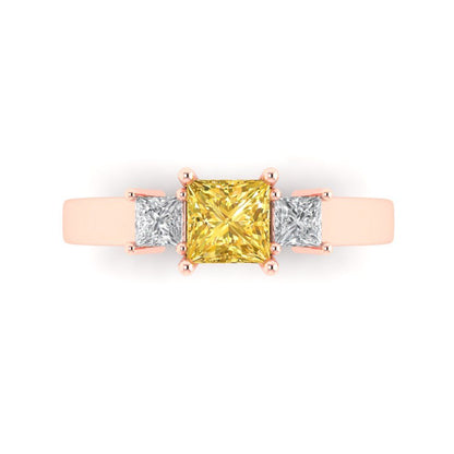 1.11 cttw Natural Citrine Three-Stone Engagement Ring - Solid Rose Gold (VVS1, Princess Cut,5.0mm)