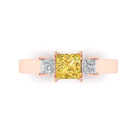 1.11 cttw Natural Citrine Three-Stone Engagement Ring - Solid Rose Gold (VVS1, Princess Cut,5.0mm)
