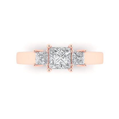 1.11 cttw Moissanite Three-Stone Engagement Ring - Solid Rose Gold (VVS1, Princess Cut,5.0mm)