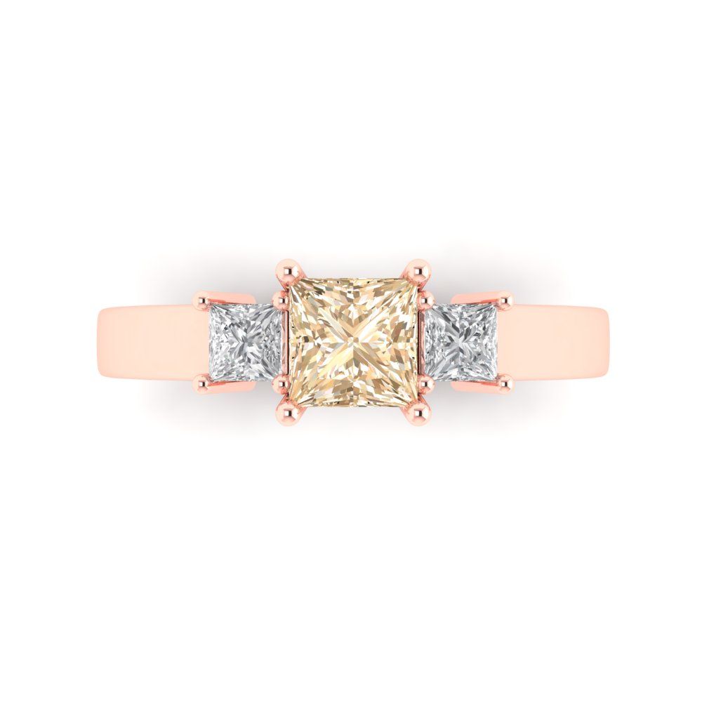 1.11 cttw Natural Morganite Three-Stone Engagement Ring - Solid Rose Gold (VVS1, Princess Cut,5.0mm)