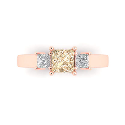 1.11 cttw Natural Morganite Three-Stone Engagement Ring - Solid Rose Gold (VVS1, Princess Cut,5.0mm)