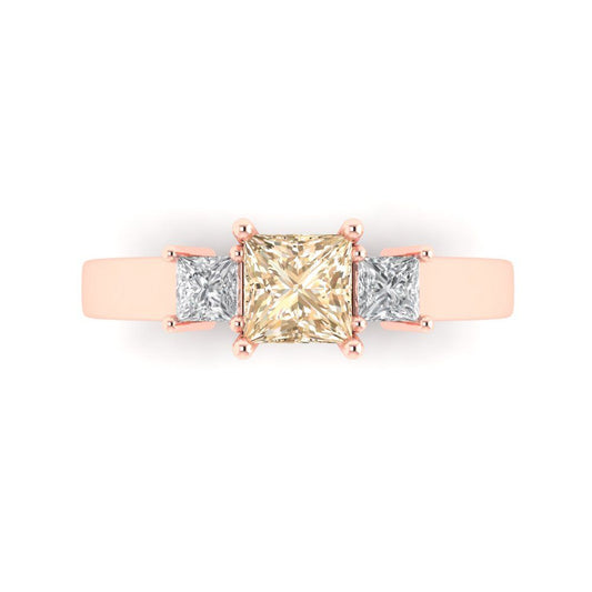 1.11 cttw Natural Morganite Three-Stone Engagement Ring - Solid Rose Gold (VVS1, Princess Cut,5.0mm)