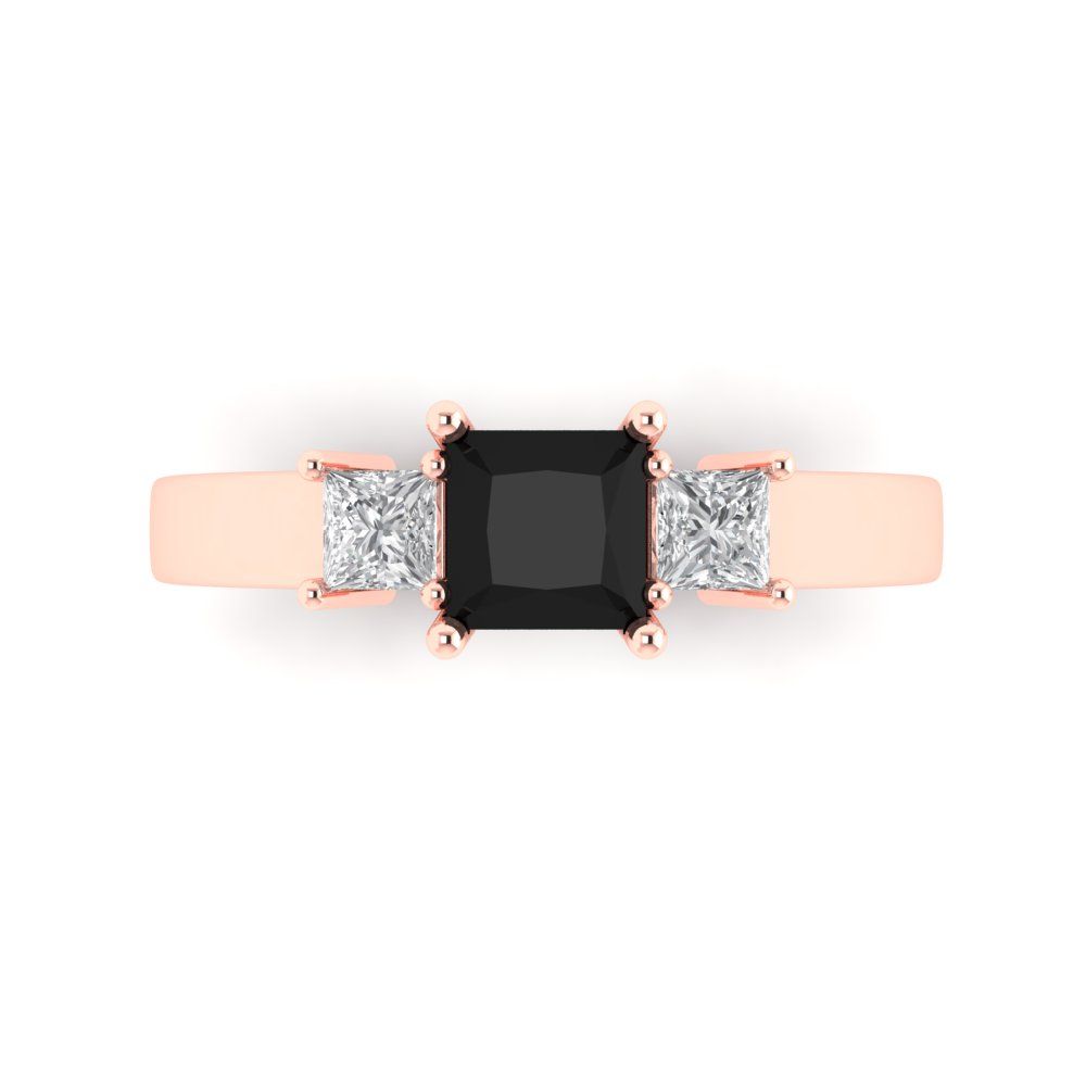 1.11 cttw Natural Onyx Three-Stone Engagement Ring - Solid Gold (Princess Cut,5.0mm)
