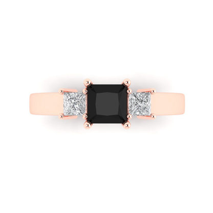 1.11 cttw Natural Onyx Three-Stone Engagement Ring - Solid Gold (Princess Cut,5.0mm)