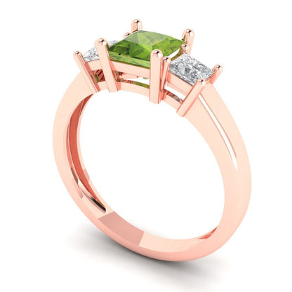 1.11 cttw Natural Peridot Three-Stone Engagement Ring - Solid Rose Gold (VVS1, Princess Cut,5.0mm)
